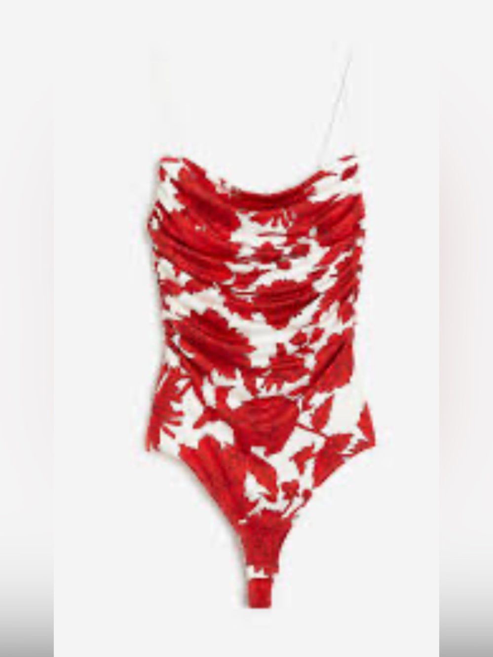 H&M Women's White/Red floral Draped thong clip on bodysuit.